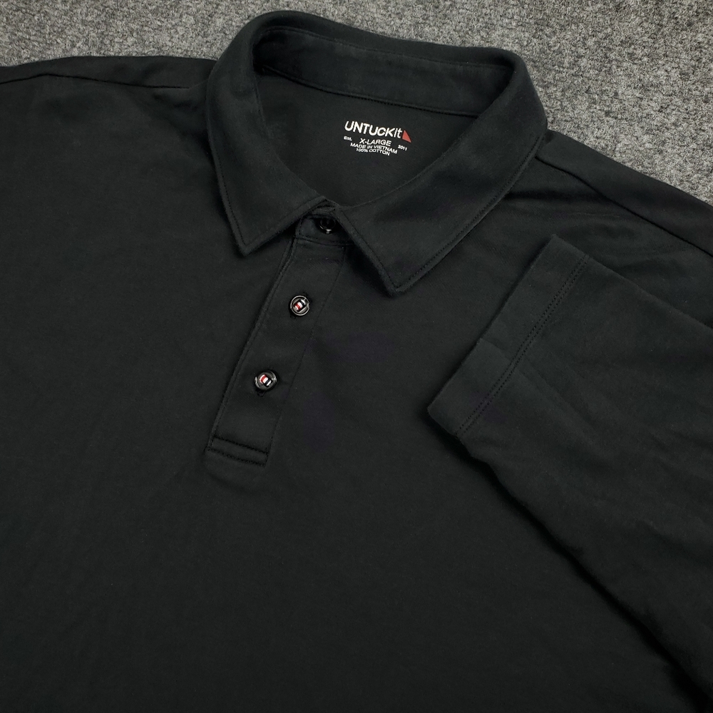 UNTUCKit Long Sleeve Polo Shirt Mens XL Damaschino Black Collared Cotton Minimal